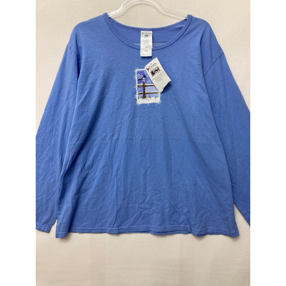 NWT Vintage Columbia Winter Bird Top 2X French Blue Long Sleeve Graphic Cotton